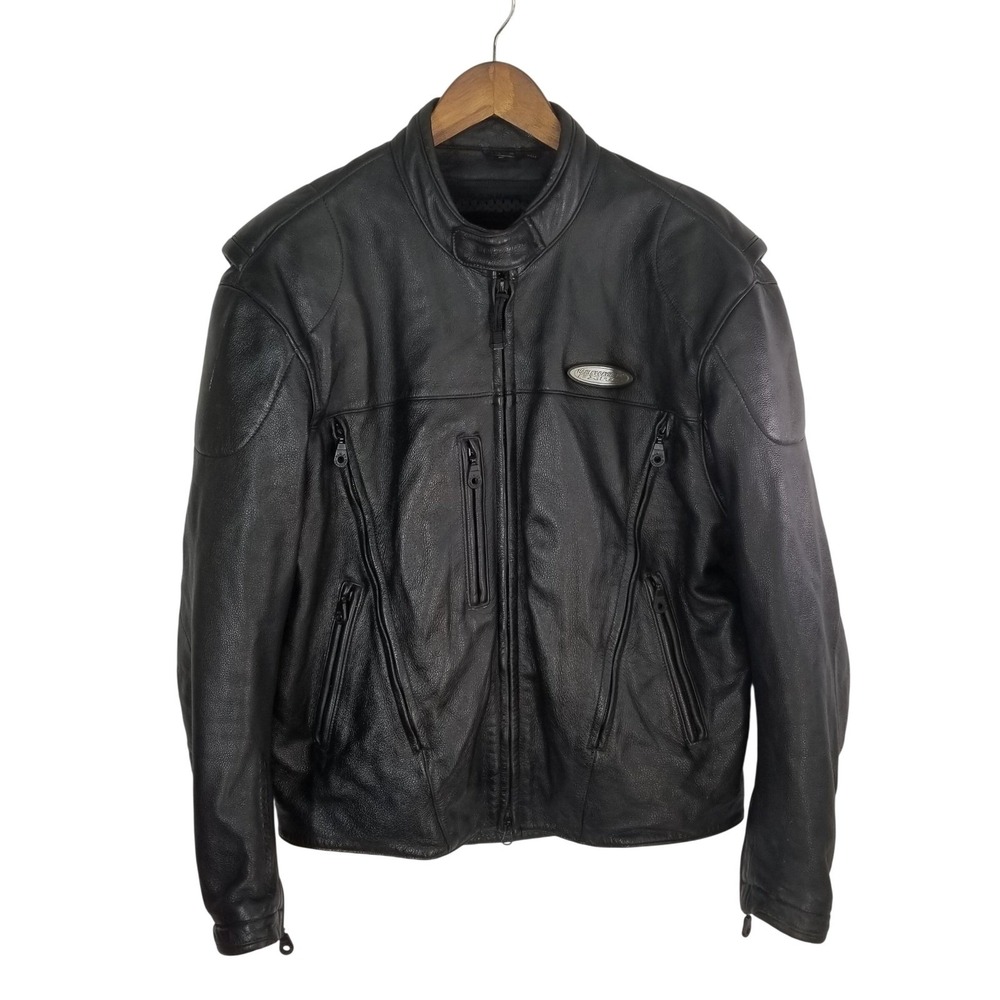 Vtg HARLEY DAVIDSON FXRG Mens L Black Leather Motorcycle Riding Jacket w/Armor